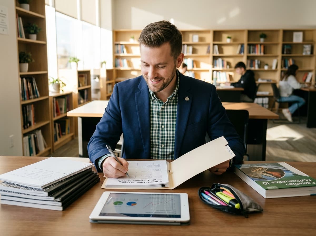 IntelliX tutor reviewing an individualized learning plan roadmap and Ontario curriculum folder