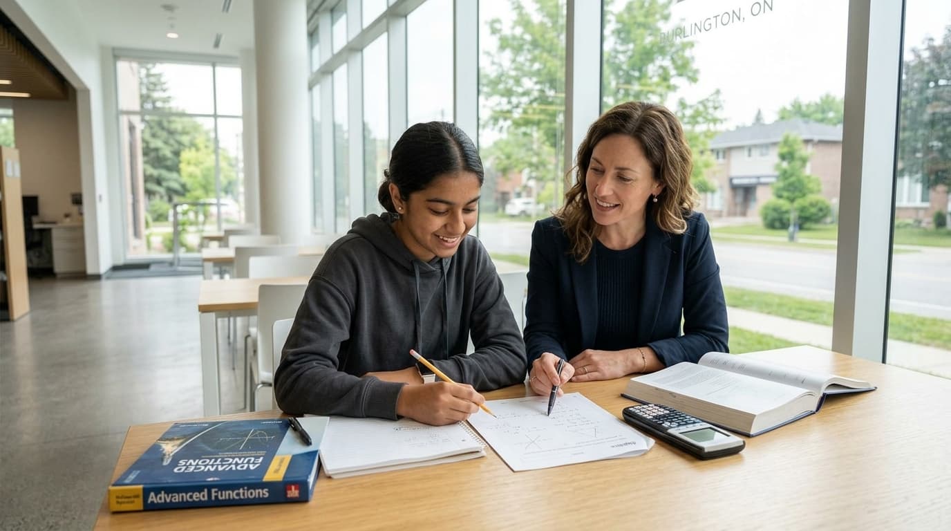 Grade 11 student mastering function transformations and trigonometry with specialized math tutor